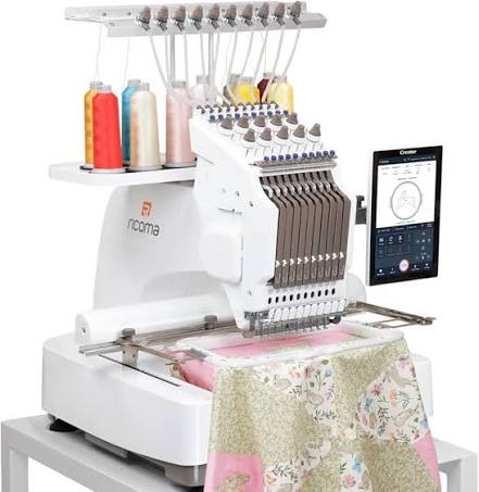 Embroidery machine in use